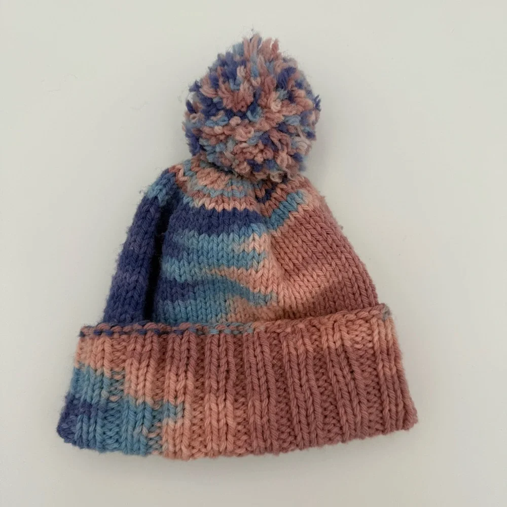Handmade‎ Toddler Hat (1-2 Yrs) - Knit Pom-Pom Beanie in Pink, Blue & Purple